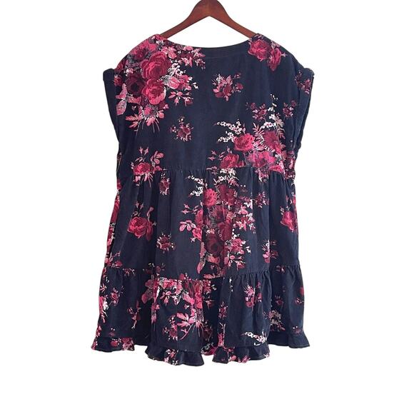 Free People Harper Floral Mini Dress Black Pink Rose Print Tiered Sz Large NWT - Picture 4 of 8